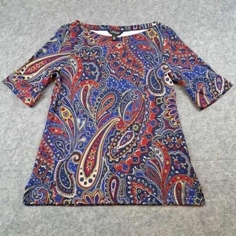 Lauren Ralph Lauren Shirt Womens Large Blue Red Paisley Print Boho Western